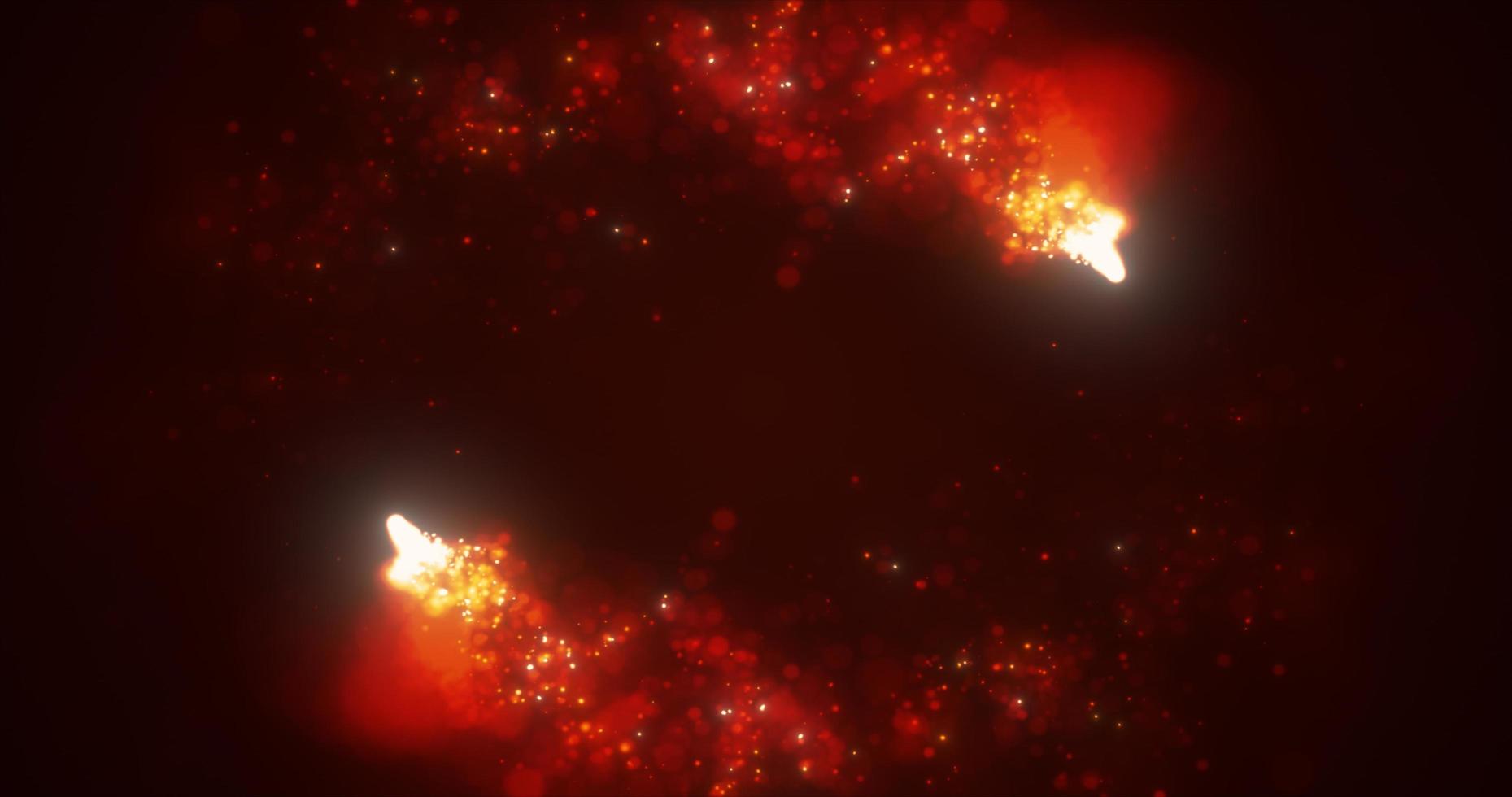 Abstract orange fiery lines and cyclic circles with energy magic sparks from particles, abstract background photo
