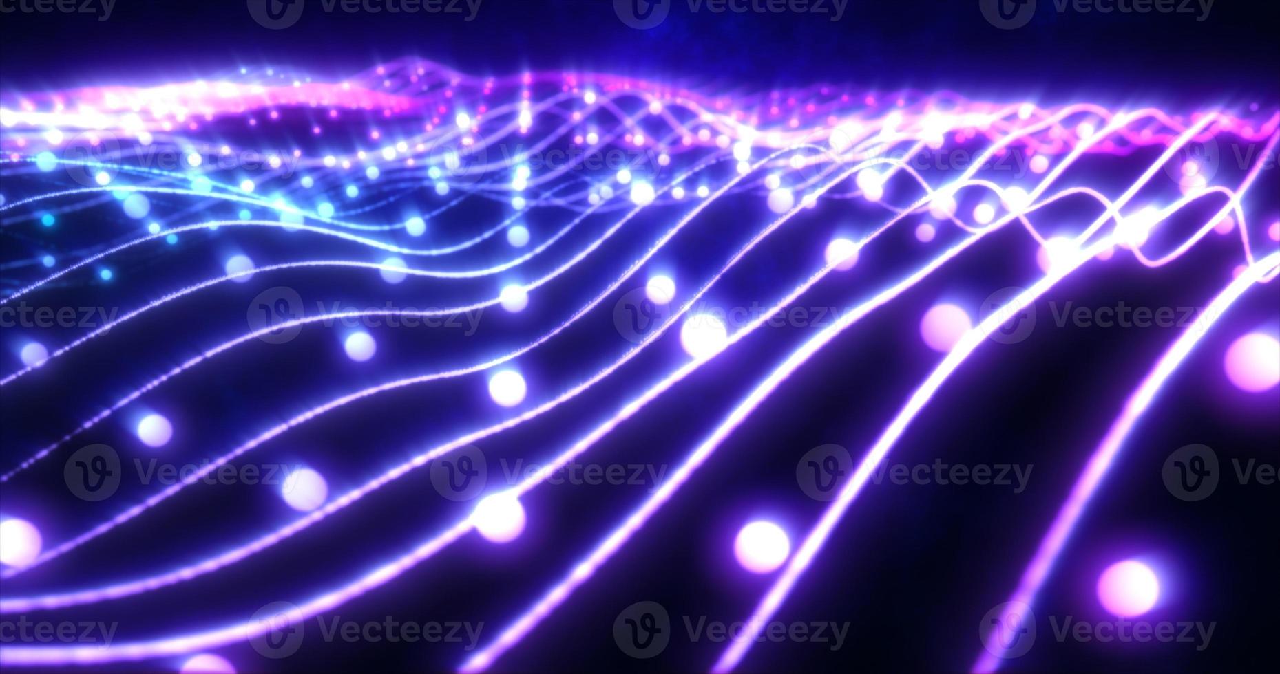 Abstract blue shiny glowing lines rays of energy and magical waves from particles and dots, abstract background photo