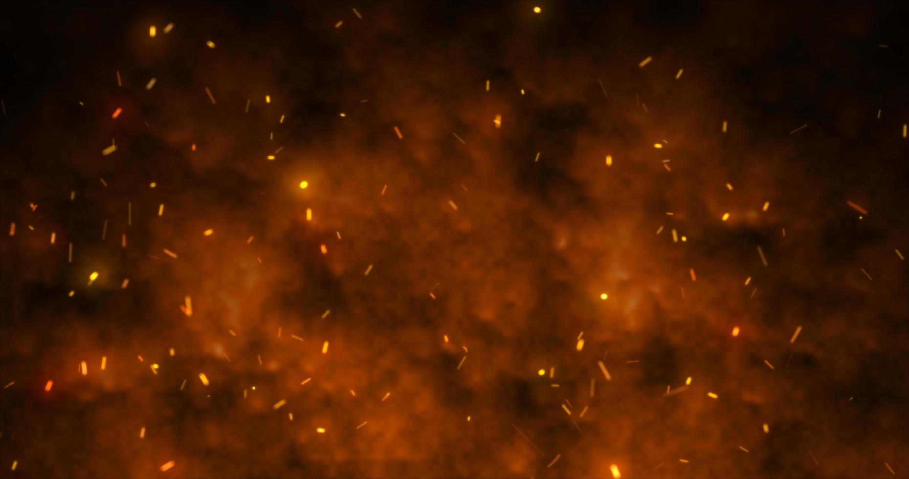 Abstract orange fiery sparks and smoke from a bonfire with fire, abstract background photo