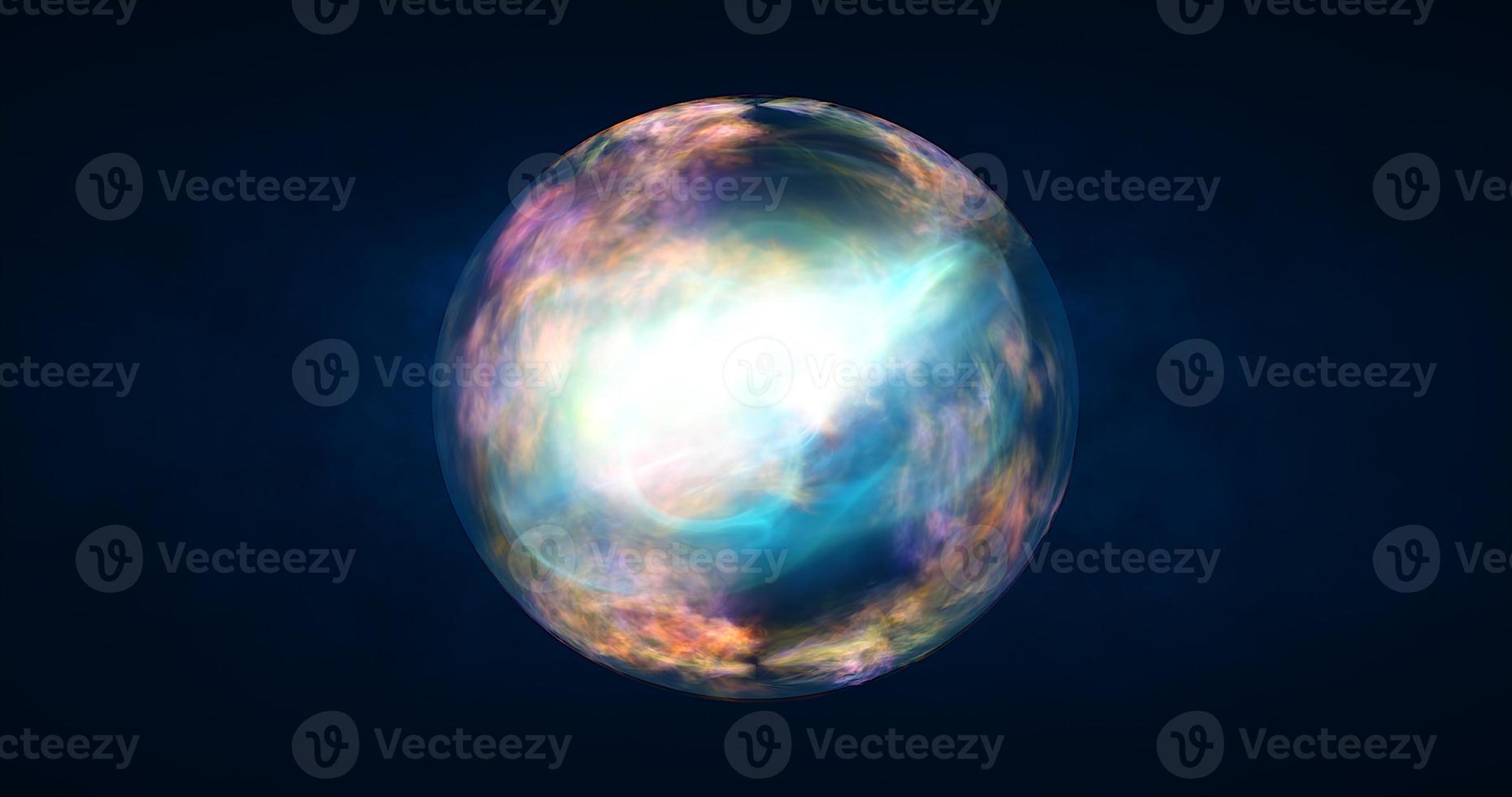 Abstract ball sphere planet iridescent energy transparent glass magic with energy waves in the core abstract background photo