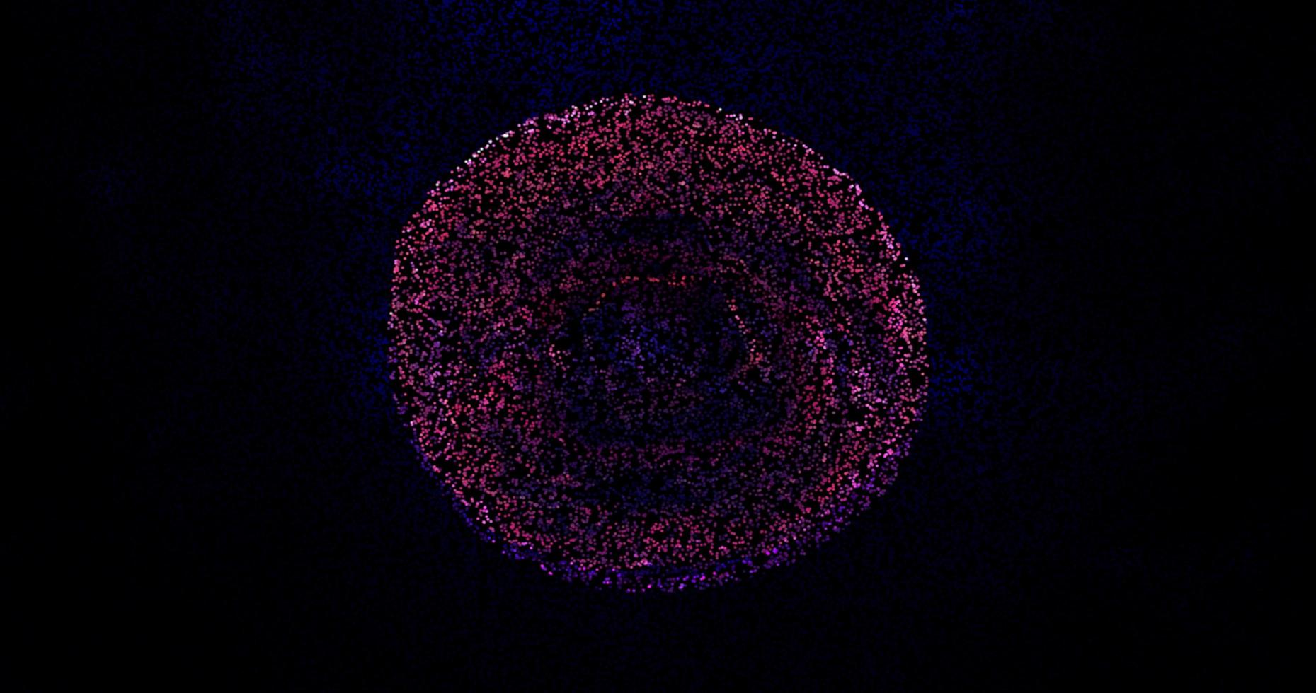 Abstract purple energy round sphere glowing with particle photo