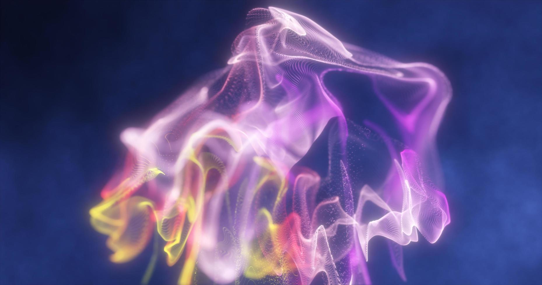 Abstract purple glowing fluid of particles and waves abstract liquid background photo