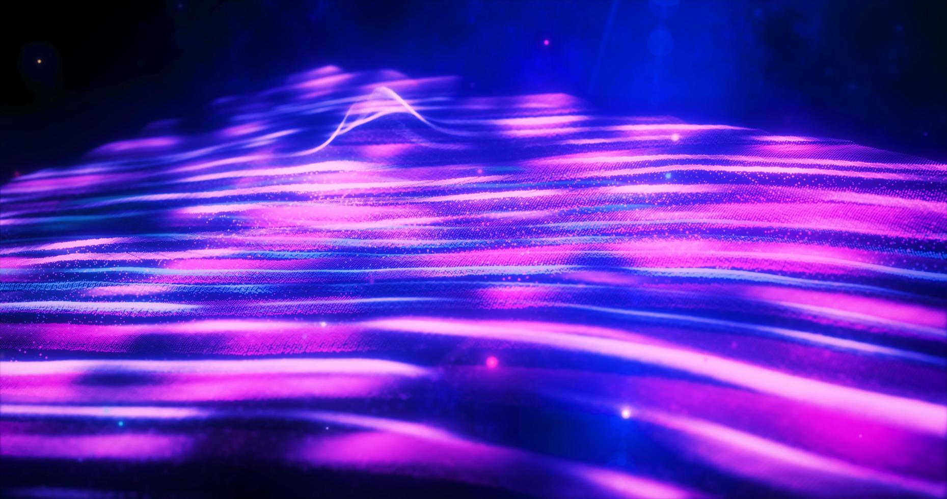 Abstract purple futuristic landscape of particles and dots of energetic magic with glow and blur effect, abstract background photo
