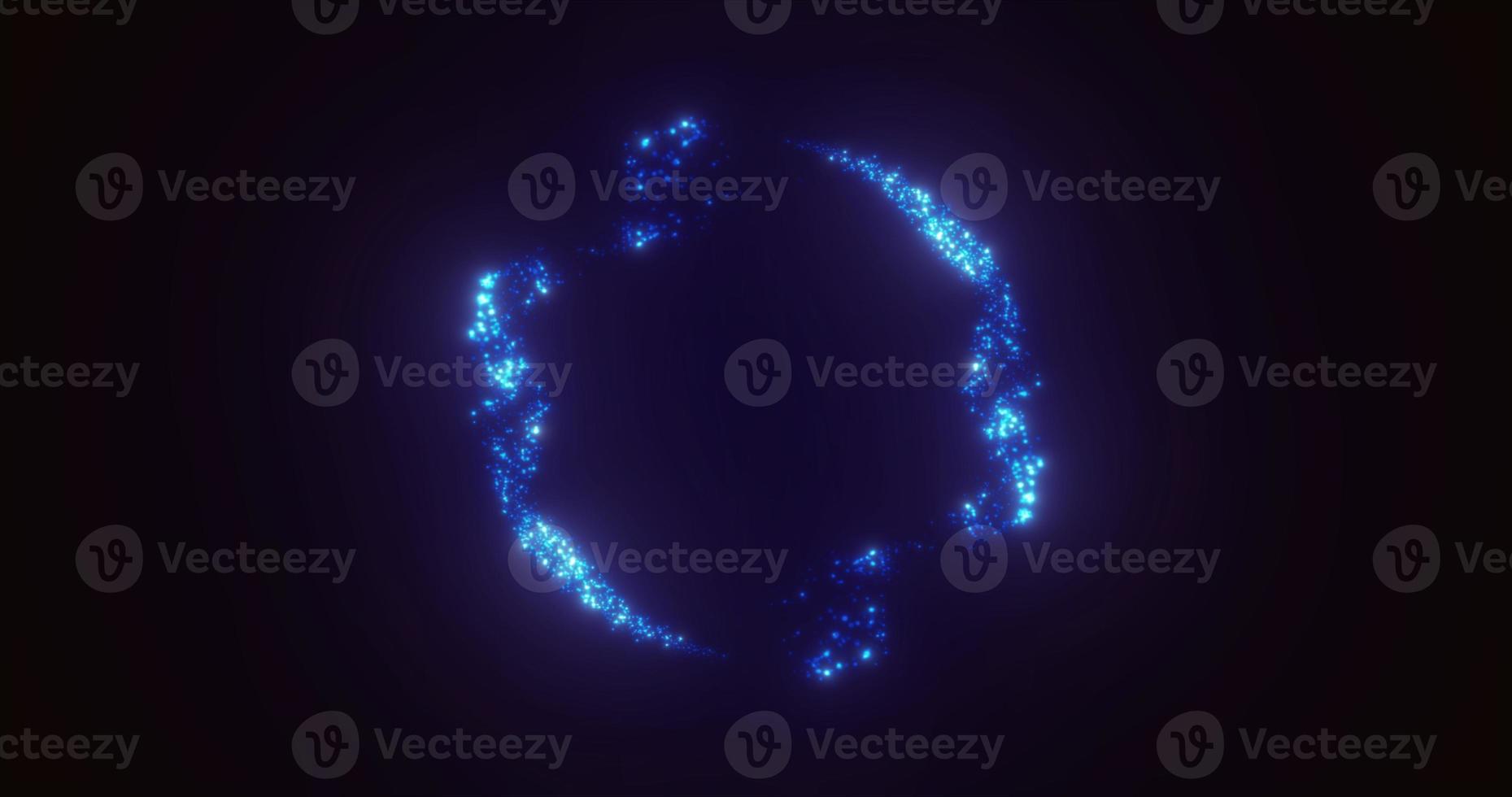 Abstract glowing looped circle made of blue lines of magical energy particles. Abstract background photo