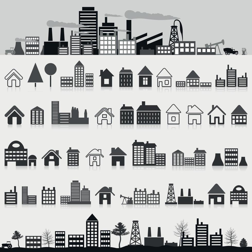 Set of icons of houses. A vector illustration