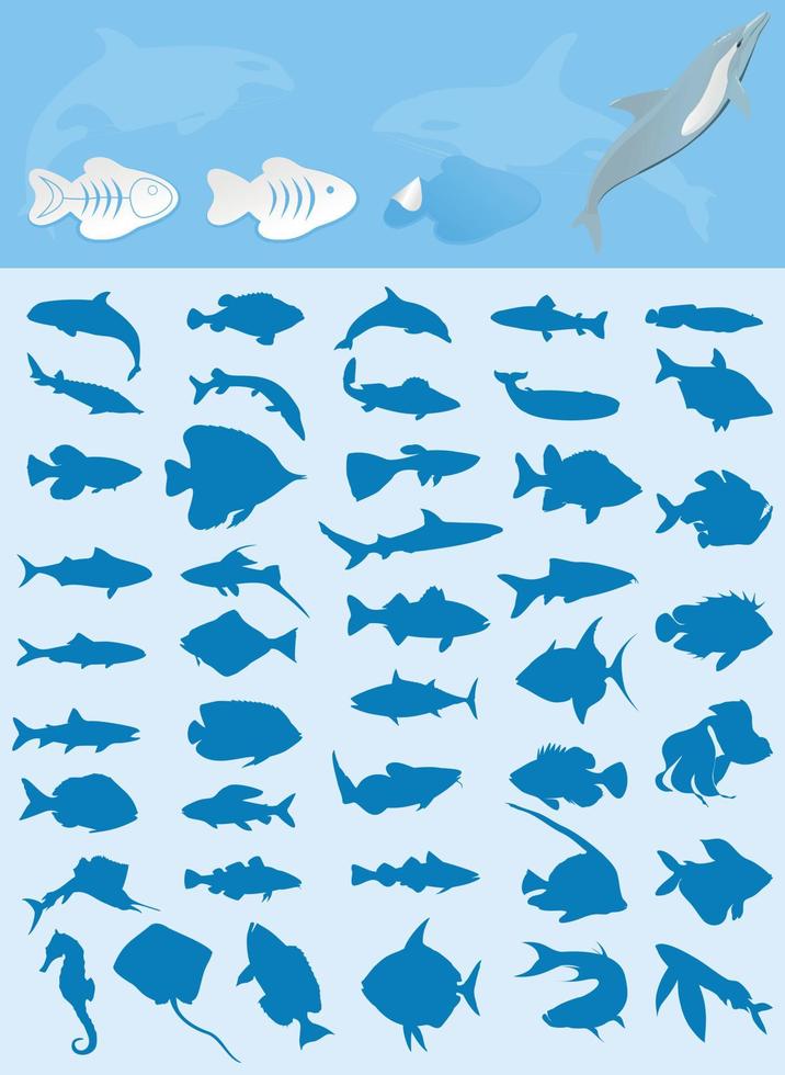 Collection of icons on a theme of fish. A vector illustration