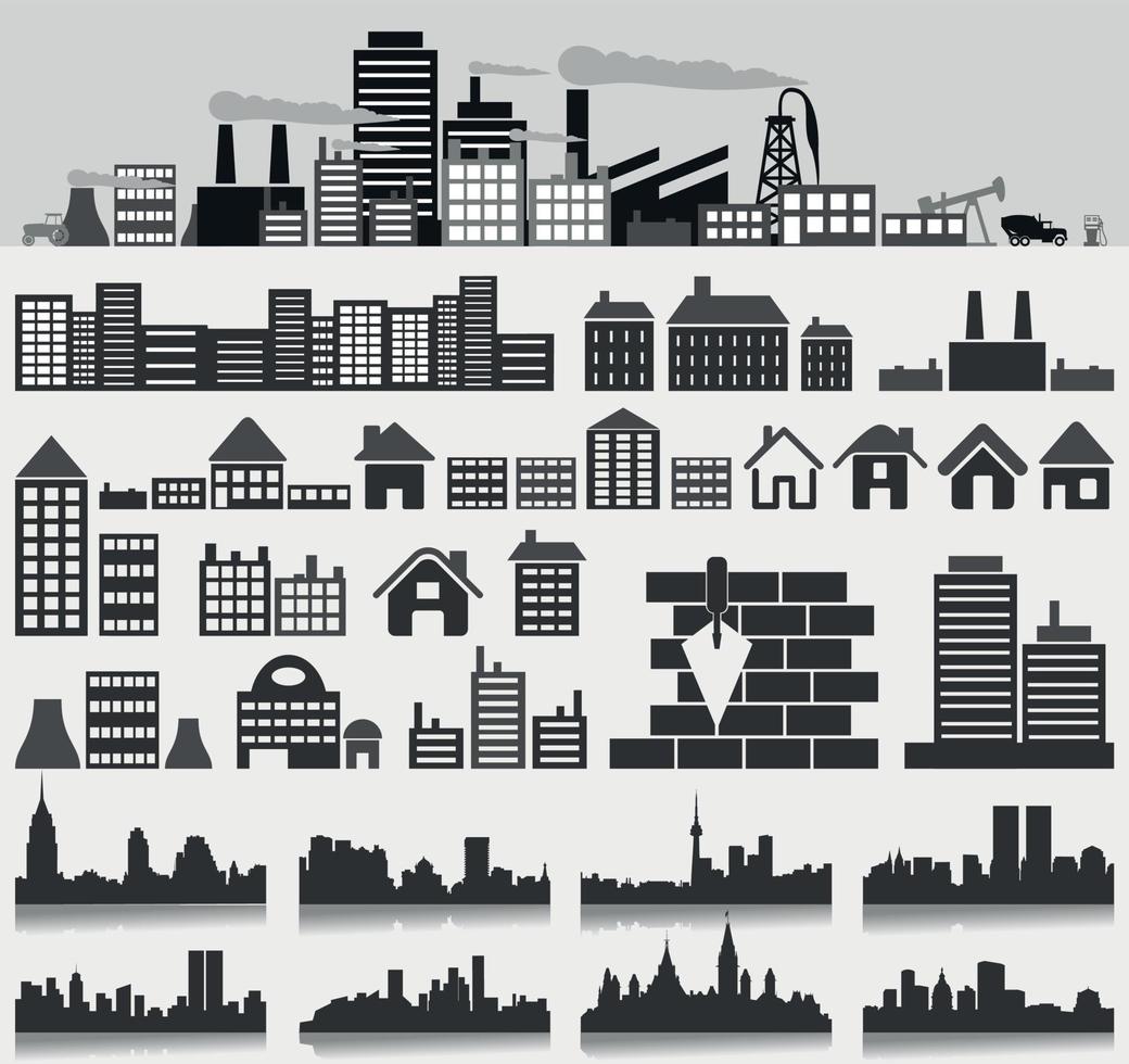 Set of icons of houses. A vector illustration