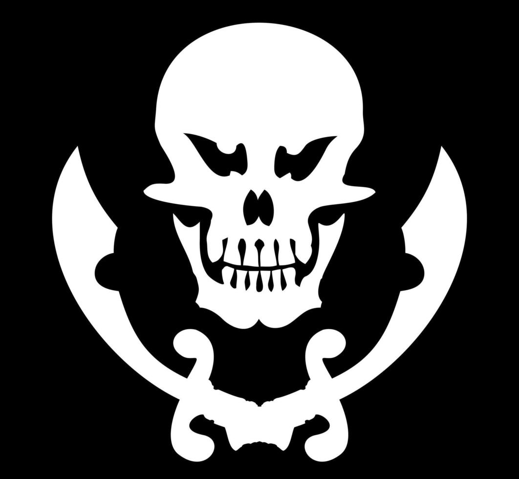 Skull and sabres on a black background. A vector illustration