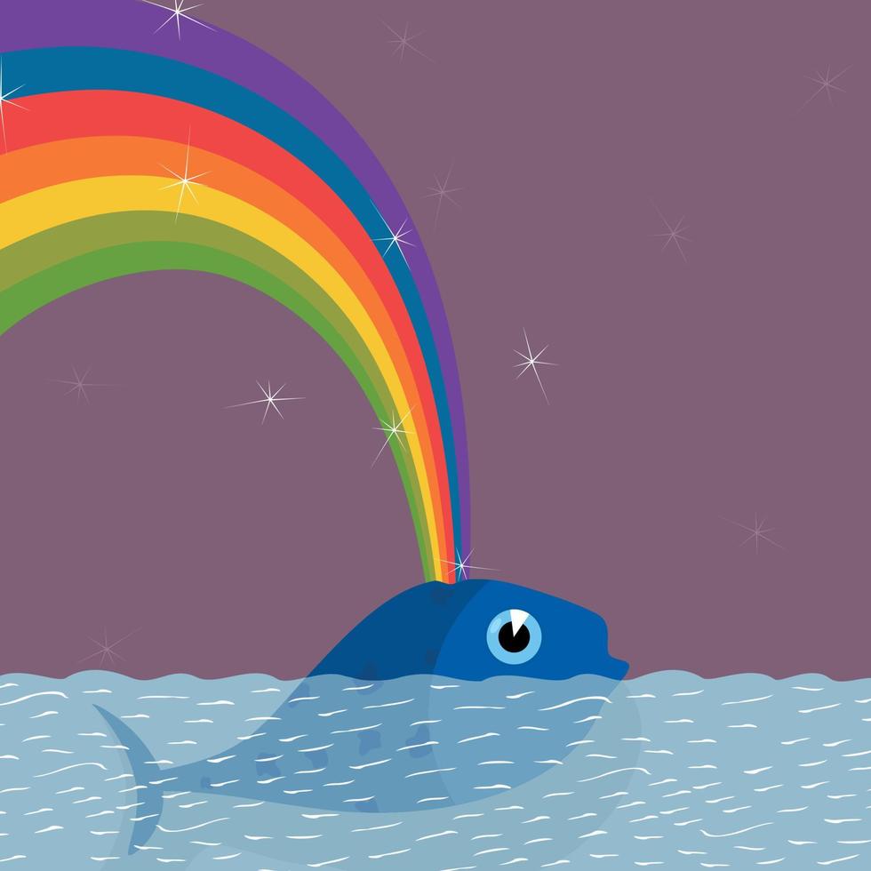 The whale floats in the sea. A vector illustration