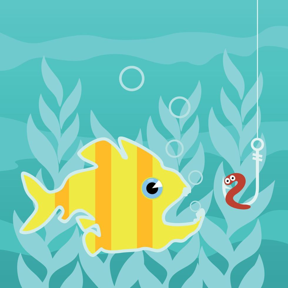 Blue sea background with fishes. A vector illustration