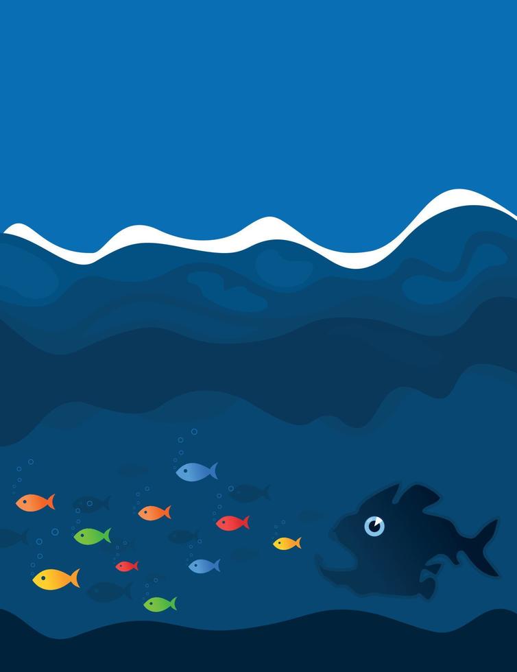 Blue sea background with fishes. A vector illustration