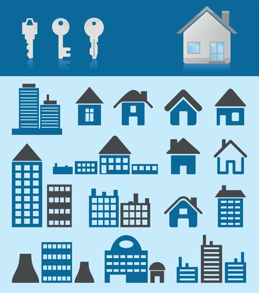 Set of icons of houses. A vector illustration