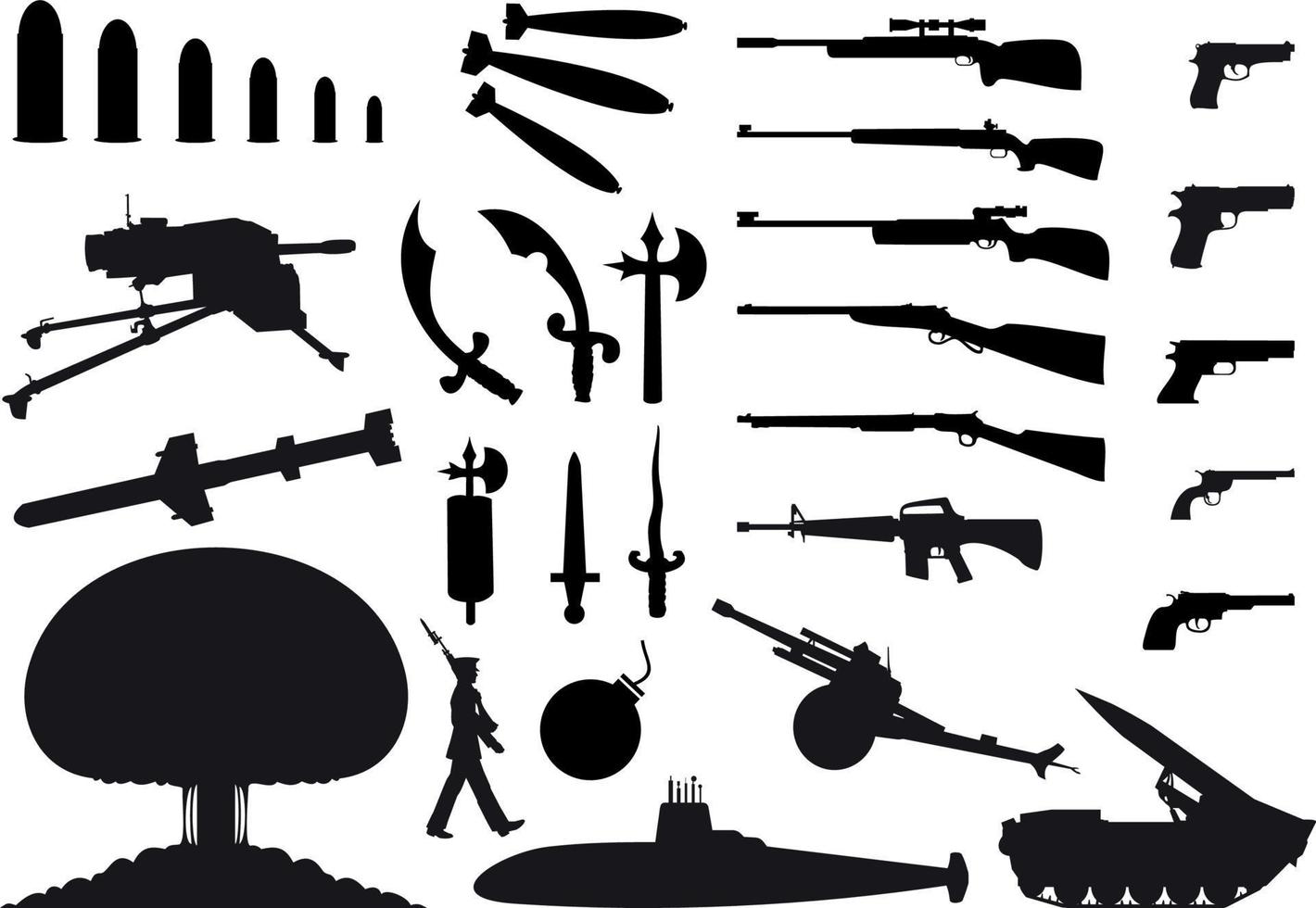 Silhouettes of the various weapon and engineering. A vector illustration
