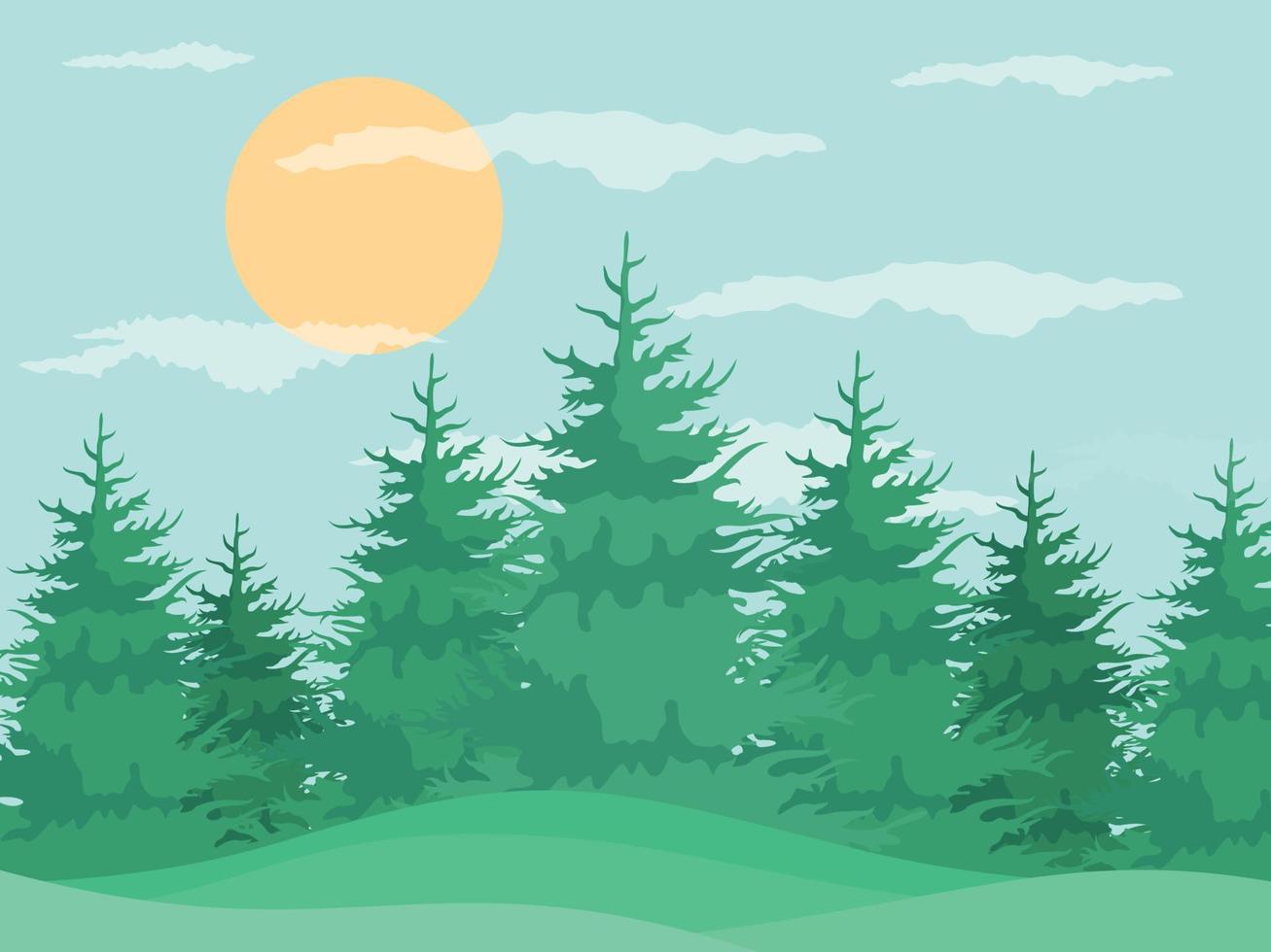 Summer in a pine forest. Vector illustration