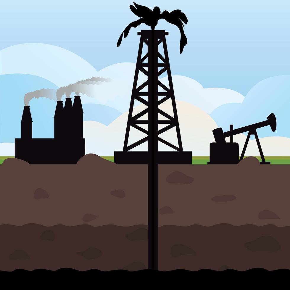 Factory silhouette on a decline. A vector illustration