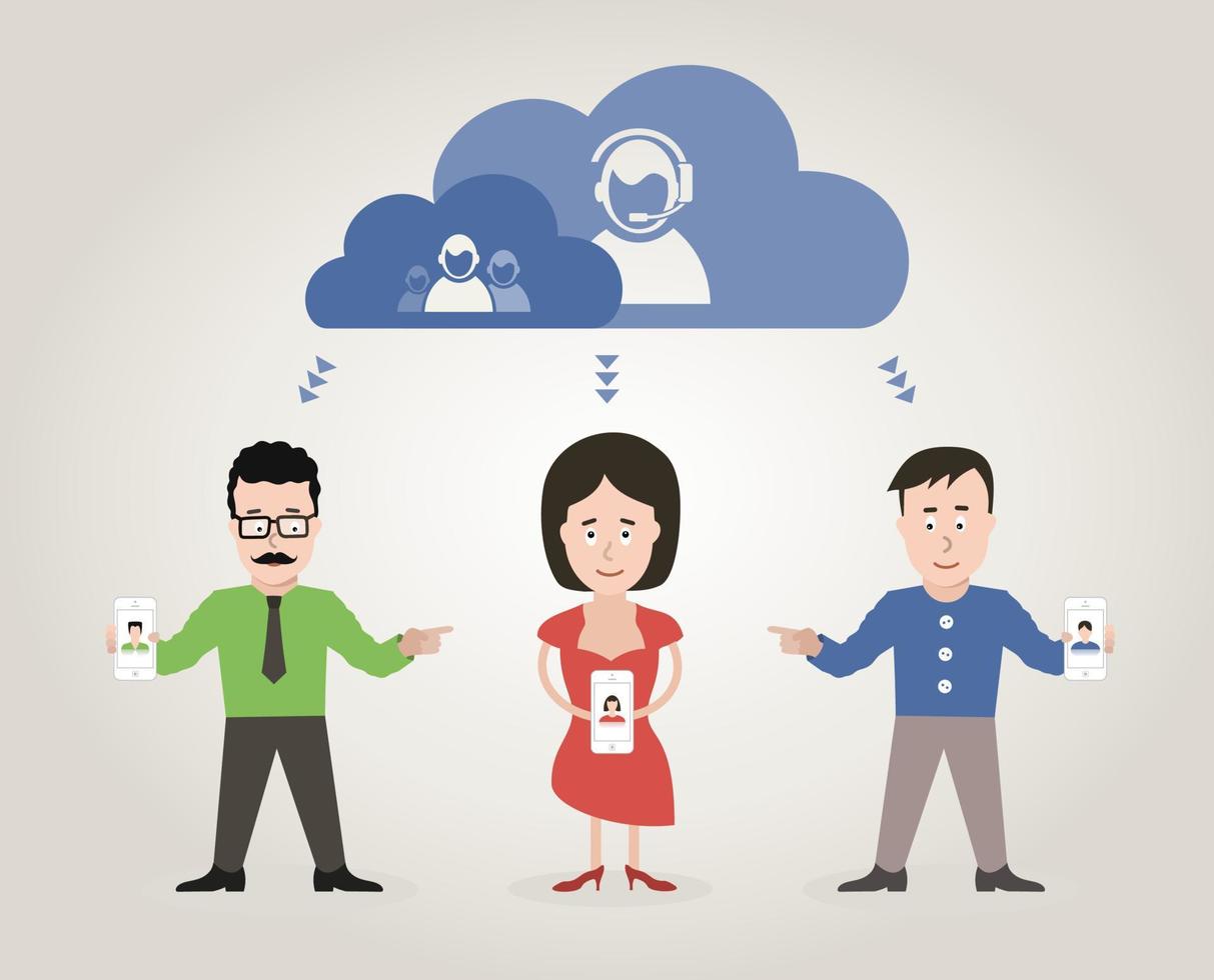 Men and the woman on communication. A vector illustration
