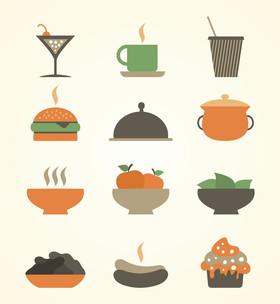 Set of icons of food. A vector illustration