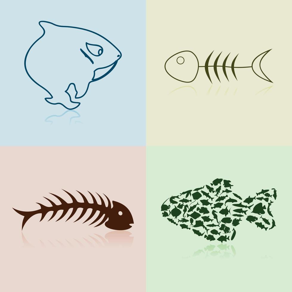 conjunto de siluetas de peces y huesos. un vector ilustración