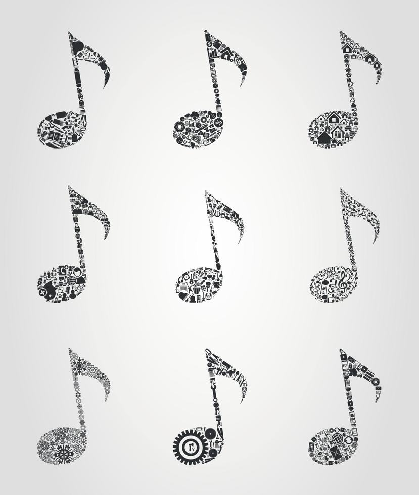 Set of icons of musical notes for design vector