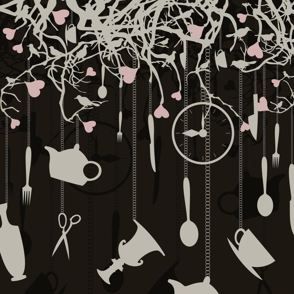 Branches with ware and birds. A vector illustration