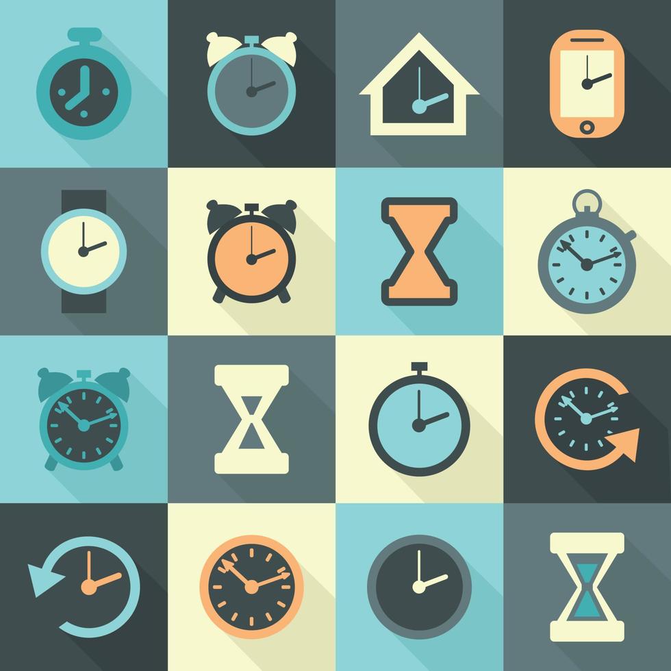 relojes íconos conjunto en plano estilo. vector ilustración