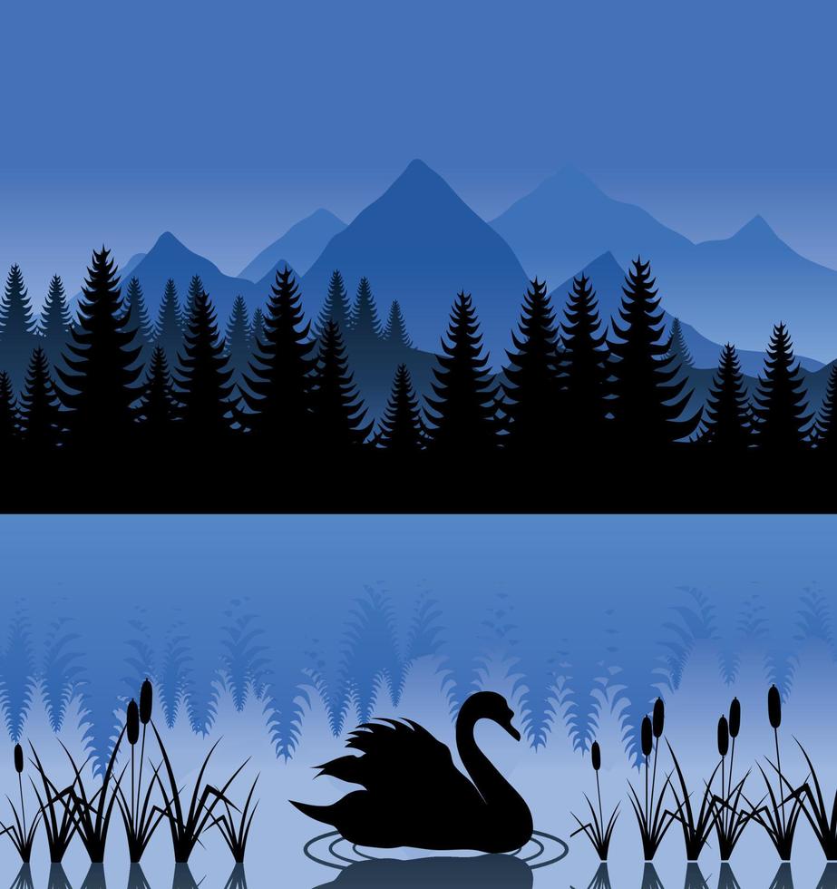 Trees are reflected in lake. A vector illustration