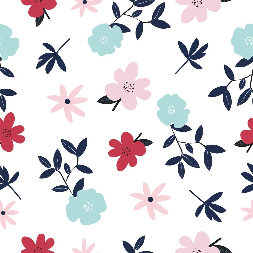 Seamless beautiful hand drawn flowers pattern background vector