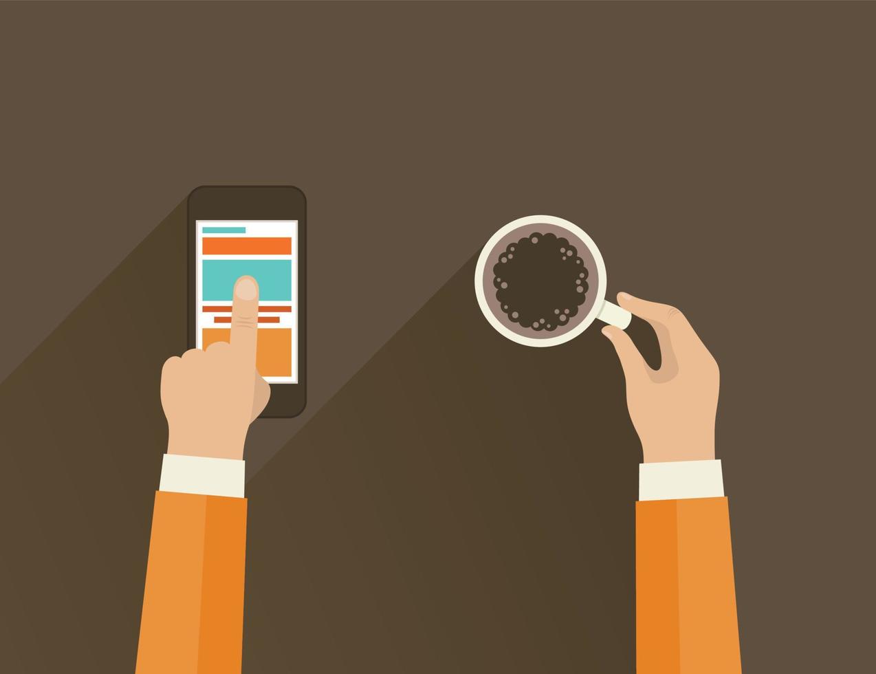 Breakfast of coffee in his hands. Vector illustration