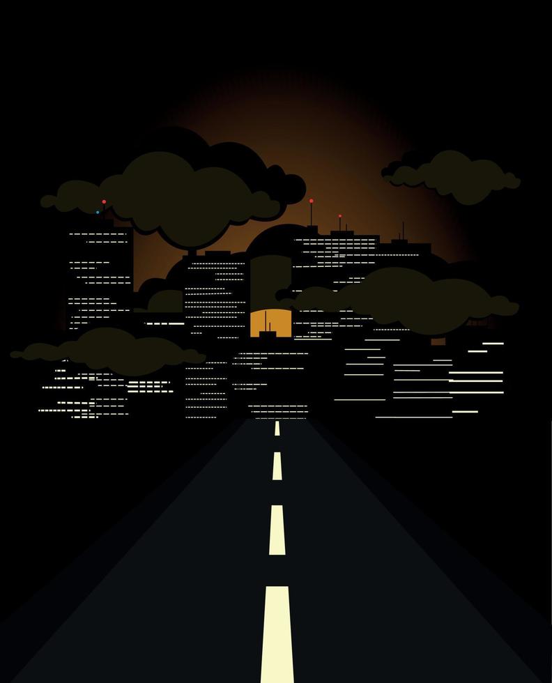 el noche la carretera conduce a un ciudad. un vector ilustración