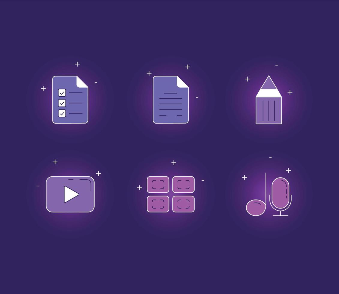 conjunto de íconos en el tema de medios de comunicación. vector ilustración