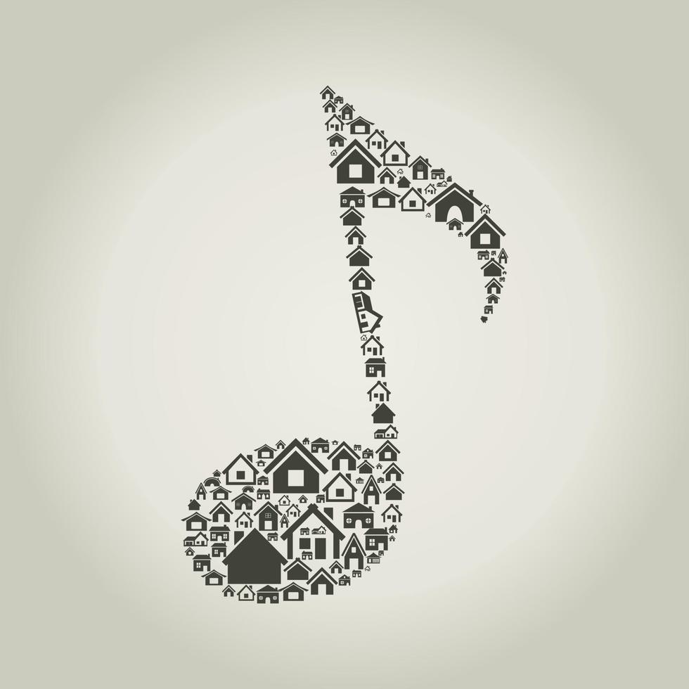 The musical note made of houses. A vector illustration