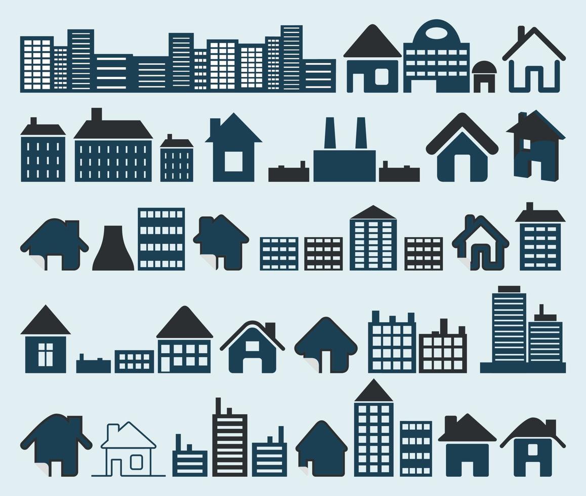 Set of icons of houses. A vector illustration