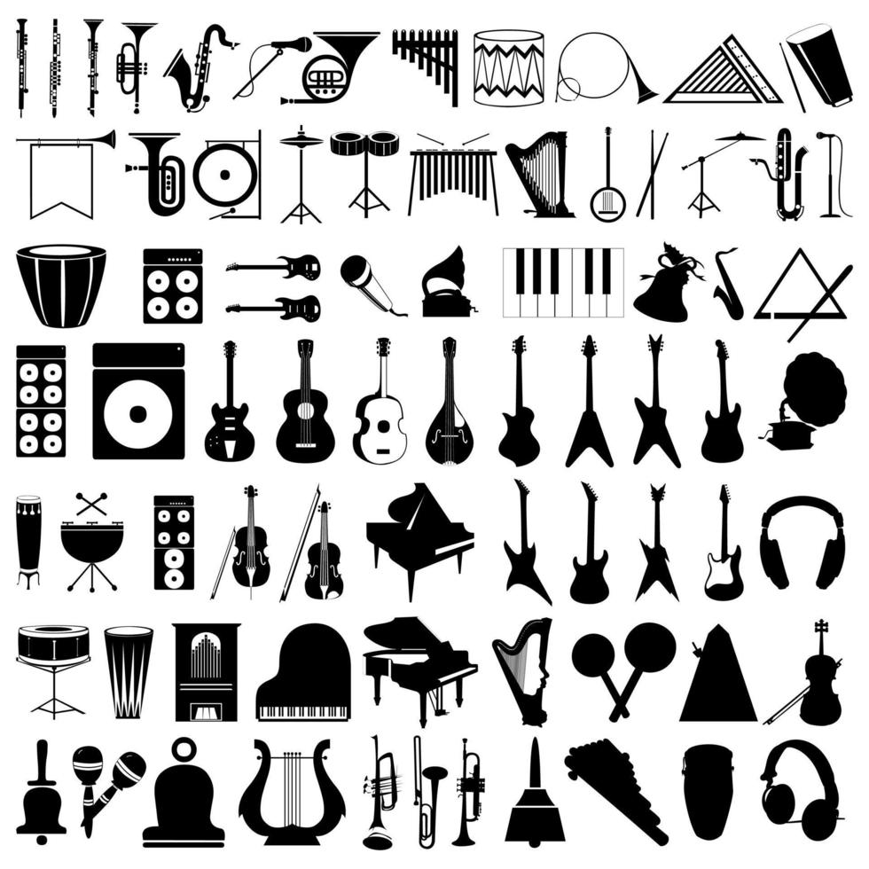 Collection of silhouettes of musical instruments. A vector illustration