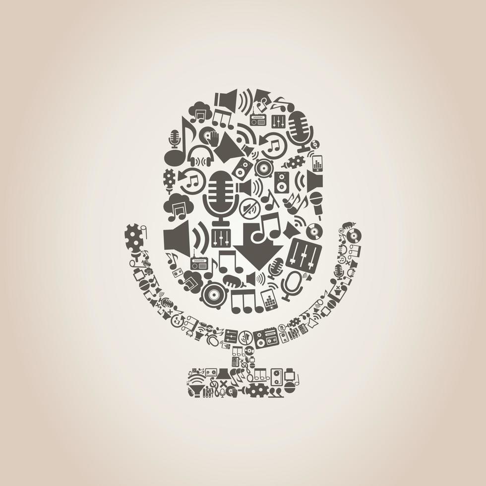 Microphone made of notes. A vector illustration