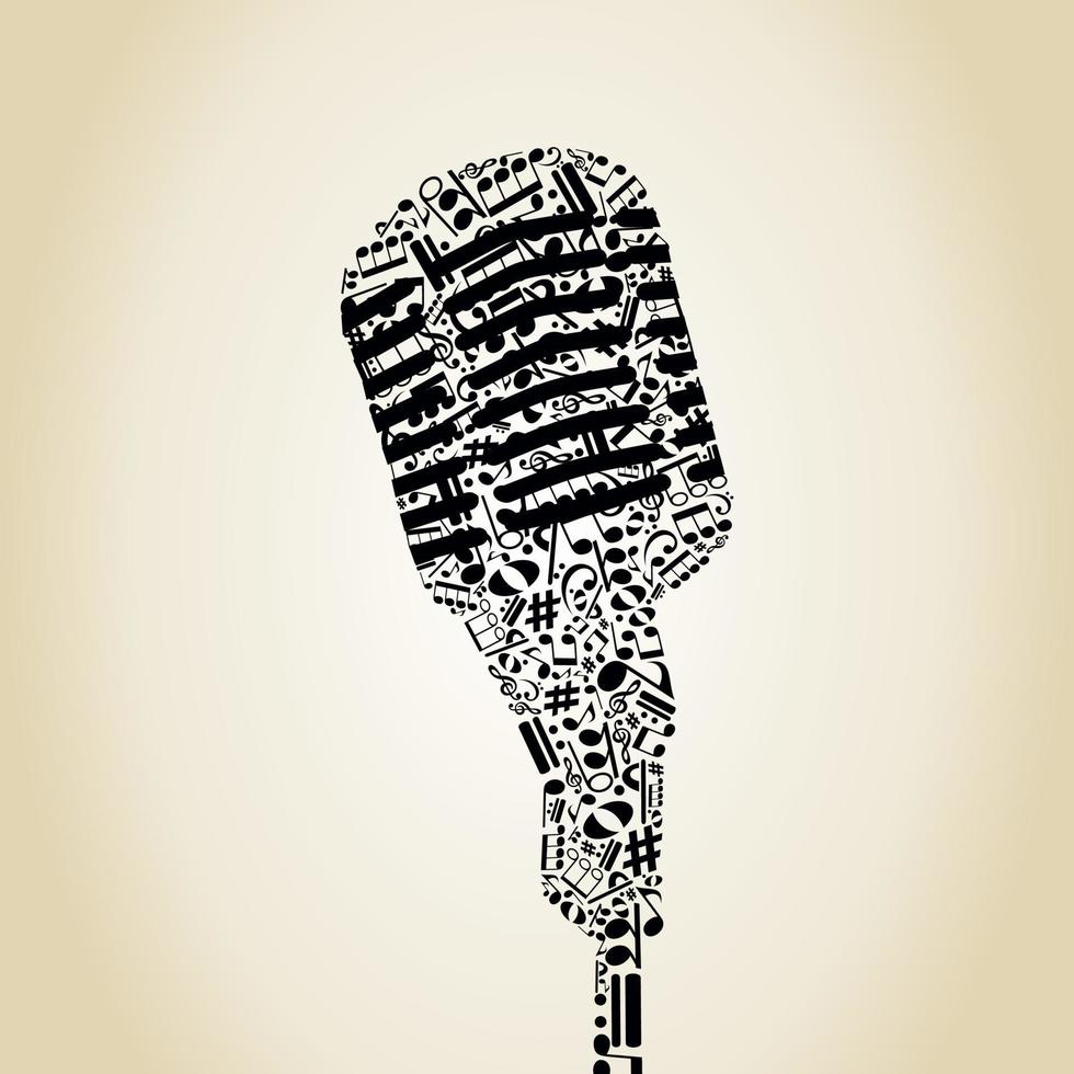 Microphone made of notes. A vector illustration