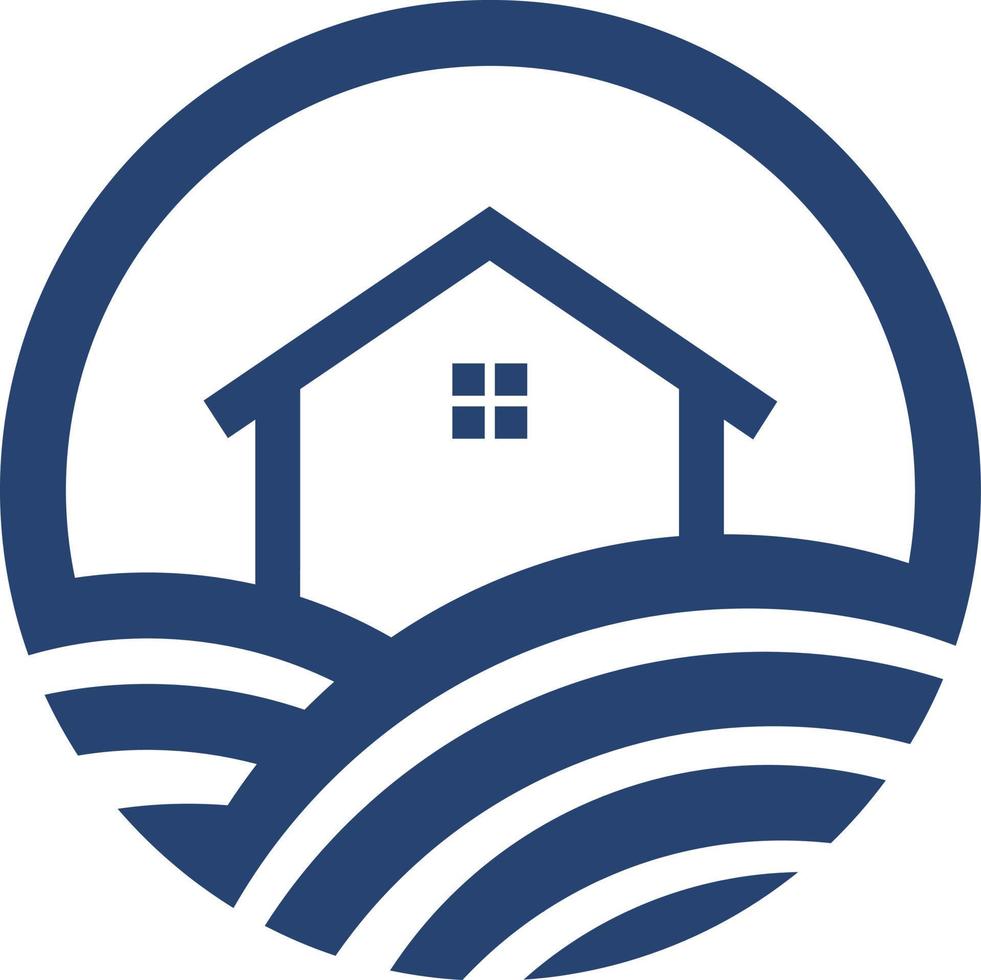 set of Minimalist line abstract house with river logo design vector