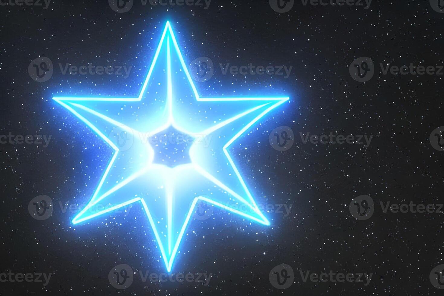 Blue star shape neon line space background with some empty space. photo