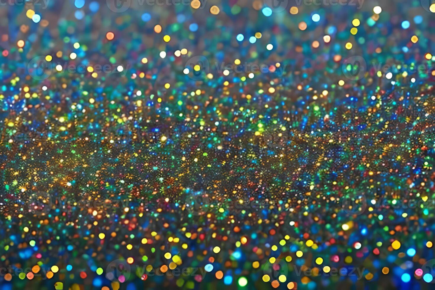 Festive twinkle glitters background, abstract sparkle backdrop with sparkling glimmers yellow, blue, and green backdrop glittering sparks with glow effect. Shiny multicolor glitter raster background. photo
