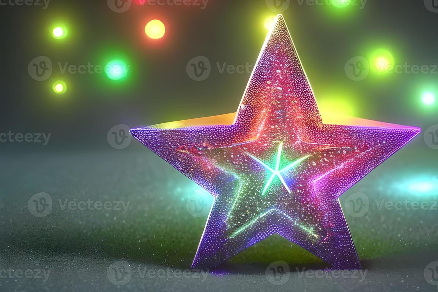 Colorful star shape 3d bokeh background with some empty space. photo