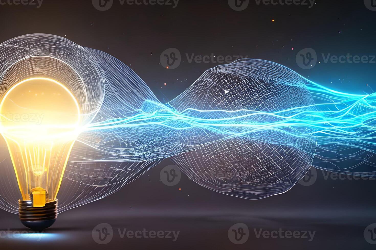 Abstract light bulb with glowing electrical net for concept. Information technology, security, network, innovation, idea, future, business and marketing concept. photo