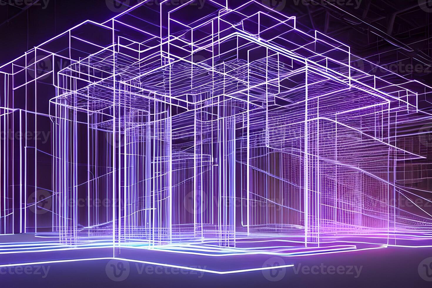 Abstract 3d render colorful neon glowing laser futuristic dimensional background. photo