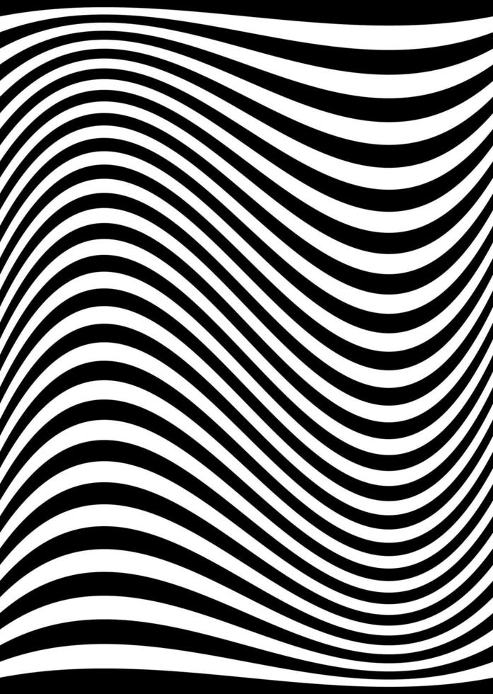 Black wavy stripes banner. Psychedelic Africa zebra lines. Abstract pattern. Texture with wavy stripy curves. Optical art background. Wave black and white design, Vector illustration hypnotic template