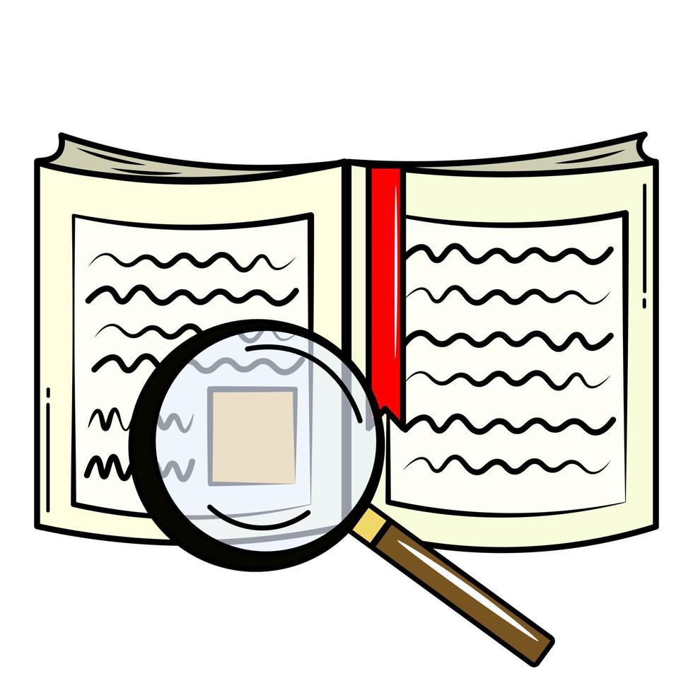 magnifying glass on a book vector