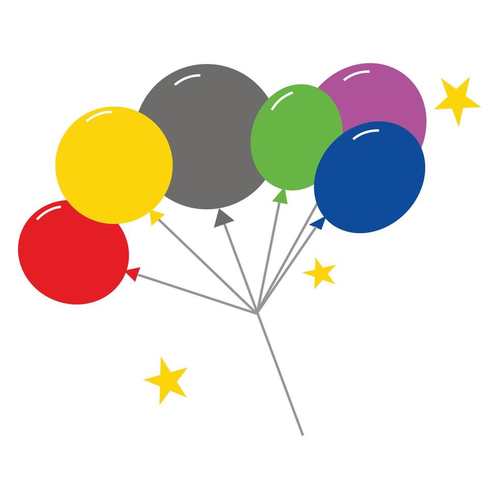 birthday balloons with stars isolated on white background, vector illustration. Balloon illustration for children's story book design, birthday banner etc