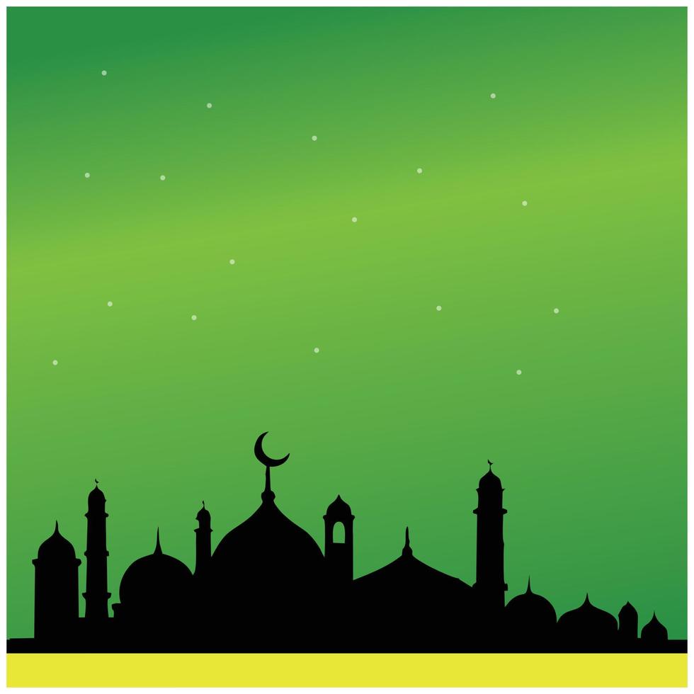 Mosque silhouette on green background, eps10 vector illustration. Illustration of greeting with a Muslim theme. Suitable for designing greeting cards, backdrops, banners etc