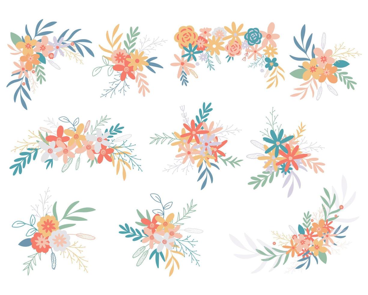 Flower bouquets set. Spring and summer compositions vector