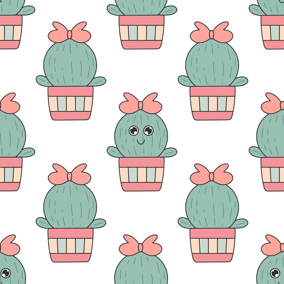 Cactus character seamless pattern vector