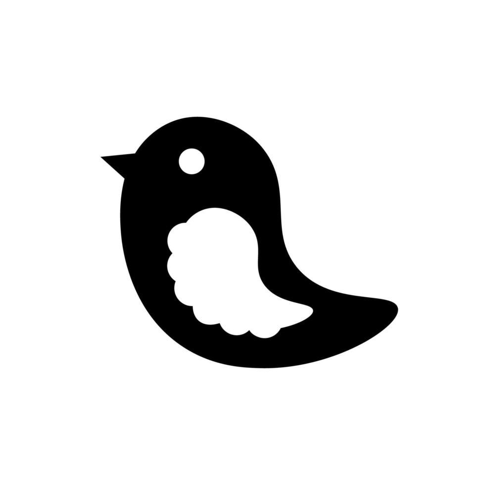 Bird vector icon. Illustration of feathered animal pictogram. Black and white silhouette of bird.