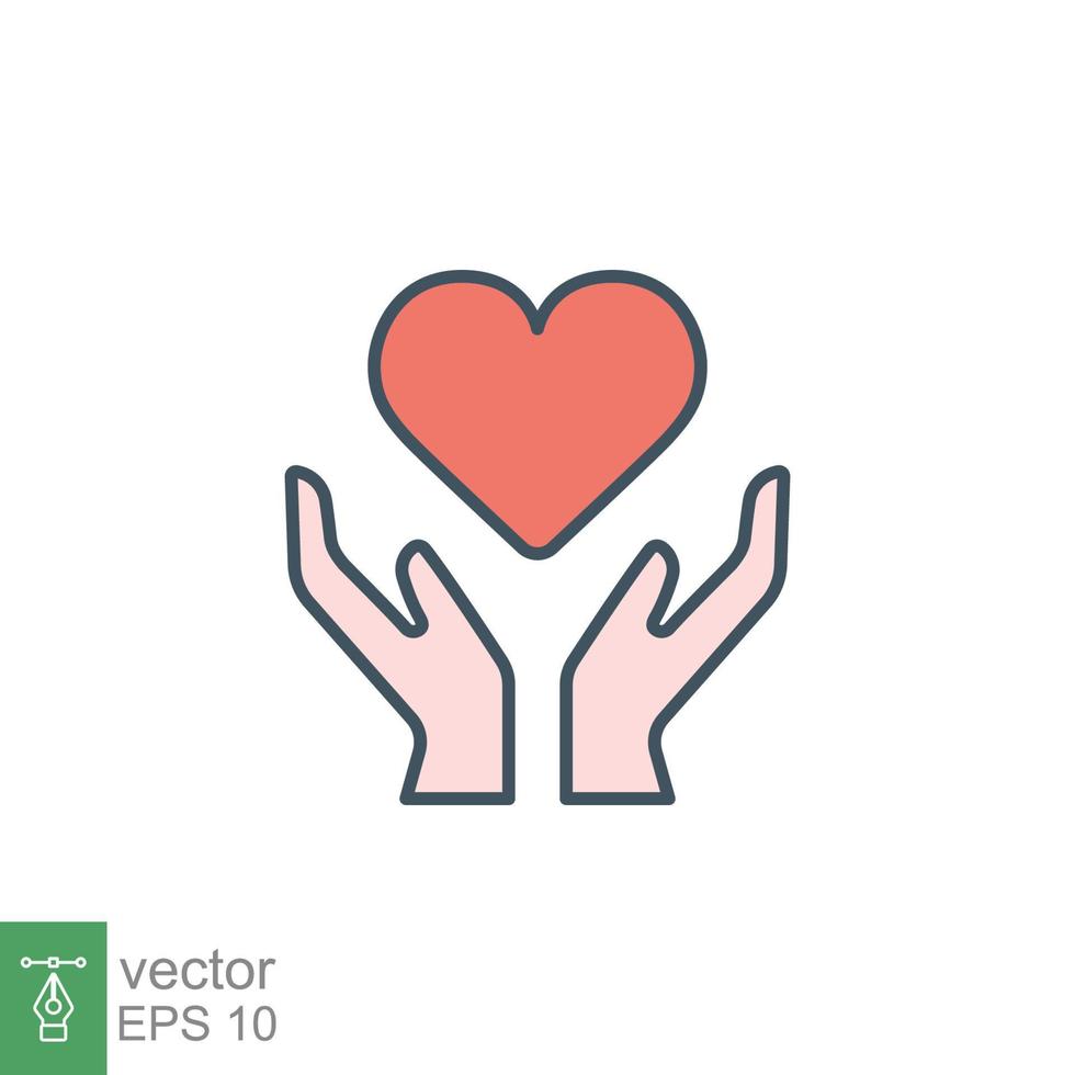 Hand heart flat icon. Simple filled outline style. Wellbeing, health care, support, life, save, love, give, charity concept. Vector illustration isolated on white background. EPS 10.