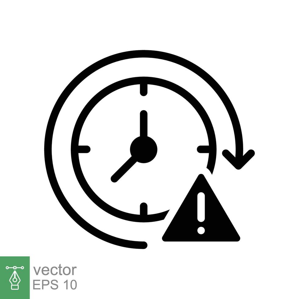 Expiry icon. Simple solid style for web and app. Alert, alarm, clock circular with exclamation mark concept. Black silhouette, glyph symbol. Vector illustration isolated on white background. EPS 10.